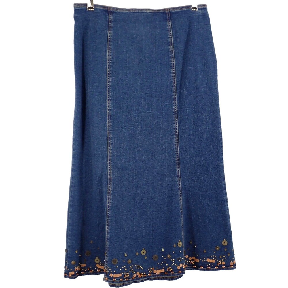 City Girl Embellished Blue Denim Blazer Sz Medium & Skirt Sz 6 Matched 2 pc Set - Picture 8 of 12